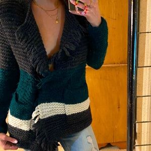 MADEWELL chunky knit sweater with fringe, size small